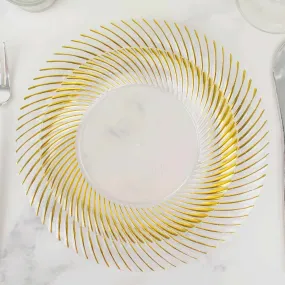 10 Pack Clear / Gold Swirl Rim Plastic Dessert Appetizer Plates, Round Disposable Salad Plates 7"