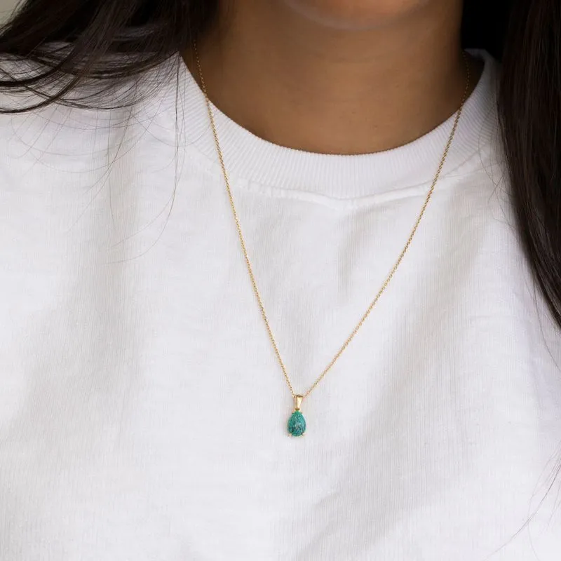 14K Gold Turquoise Teardrop Pendant Necklace