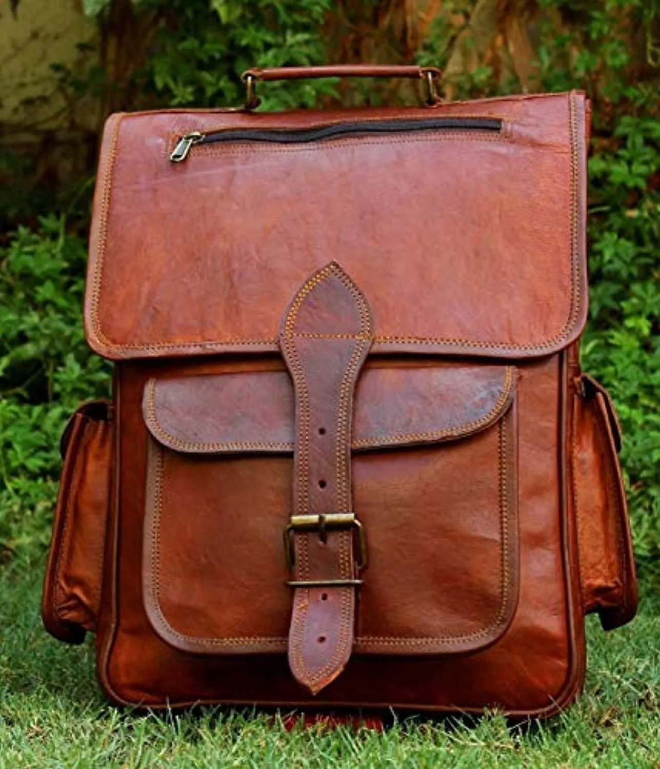 16 Inch Genuine Leather Retro Rucksack Backpack Bag , Picnic Bag Travel