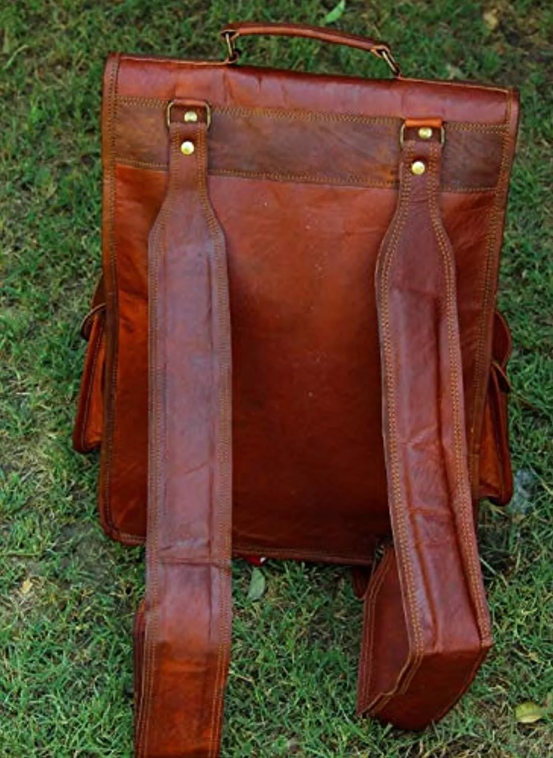 16 Inch Genuine Leather Retro Rucksack Backpack Bag , Picnic Bag Travel