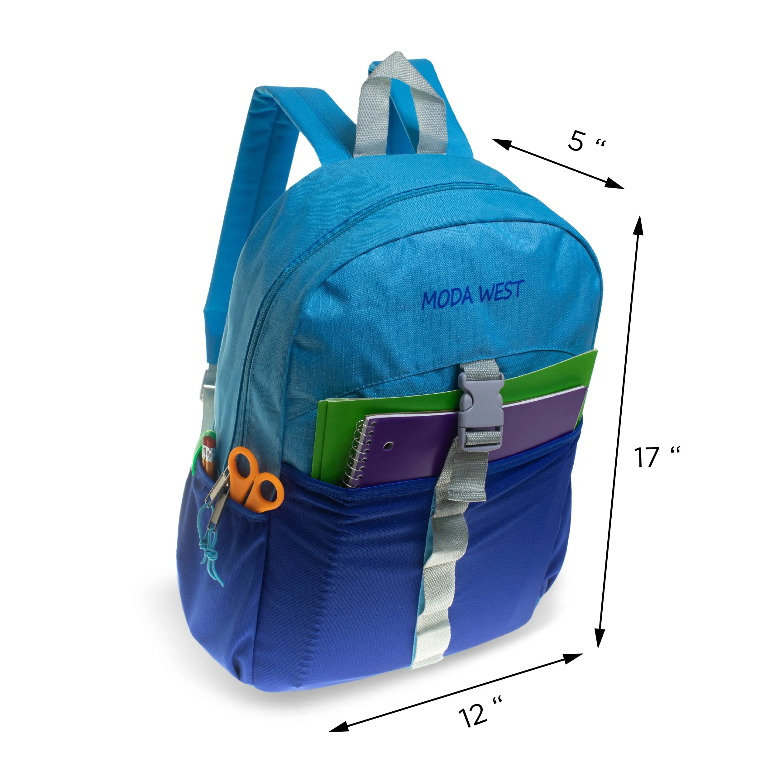 17" Wholesale Backpacks - 3 Different Styles Including Bungee in Assorted Colors - Bulk Case of 24