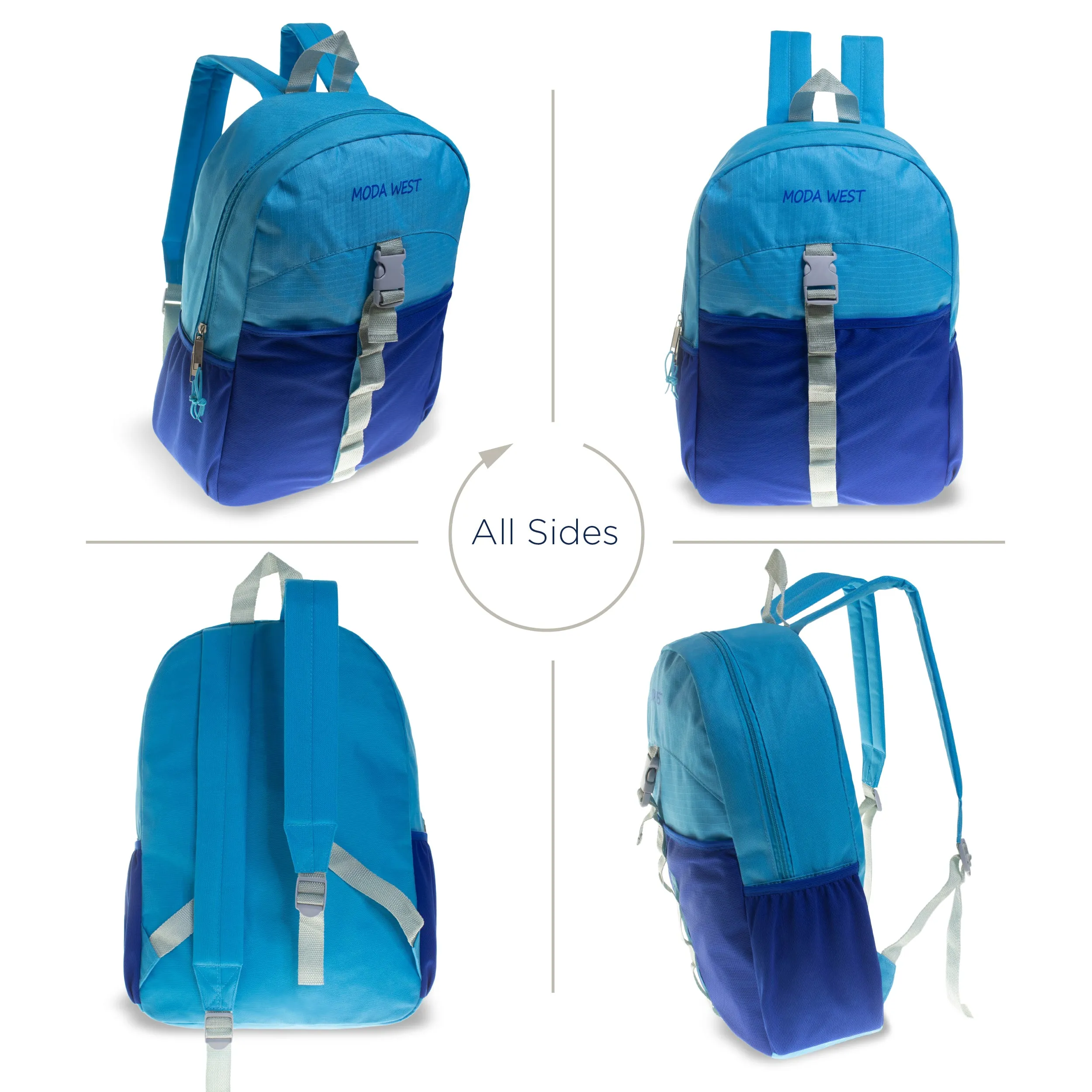 17" Wholesale Backpacks - 3 Different Styles Including Bungee in Assorted Colors - Bulk Case of 24