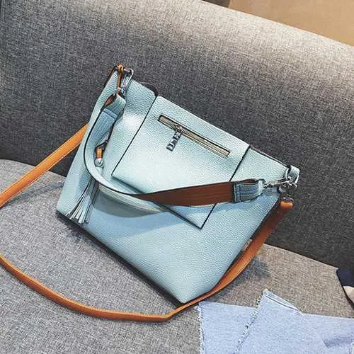 2 Pcs Women Tassel Luxury PU Leather Shoulder Bags Girls Autumn Winter Crossbody Bags