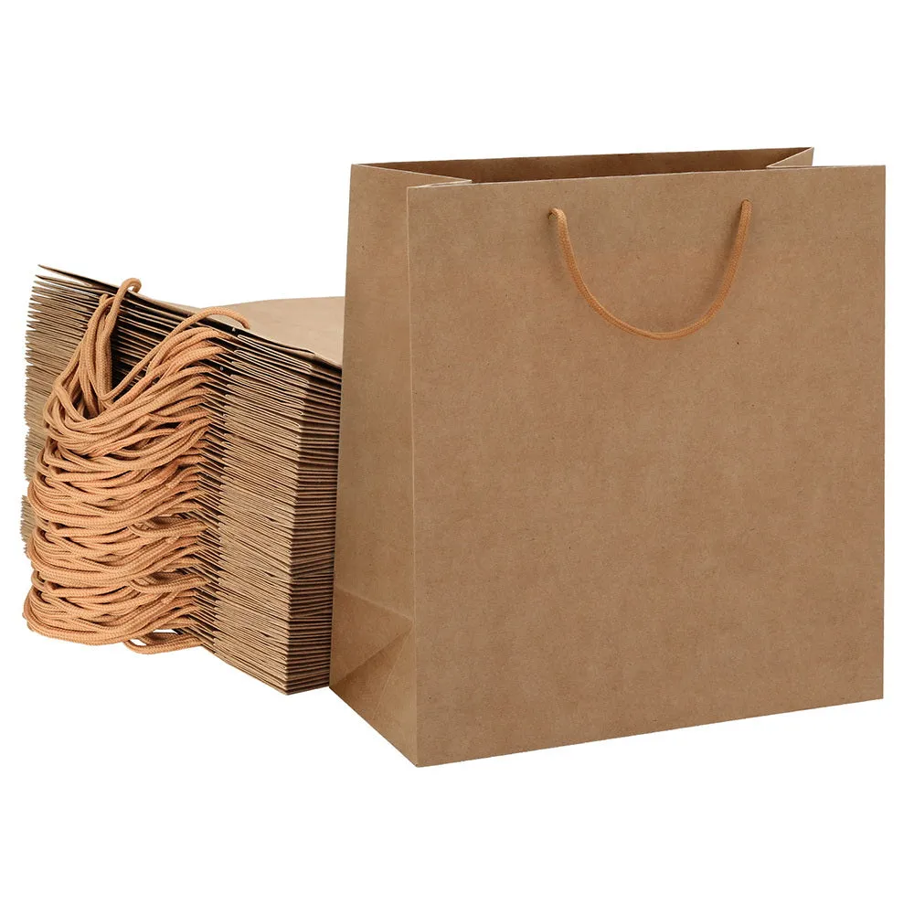 50pcs Reusable Kraft Paper Bags with Fabric Handles