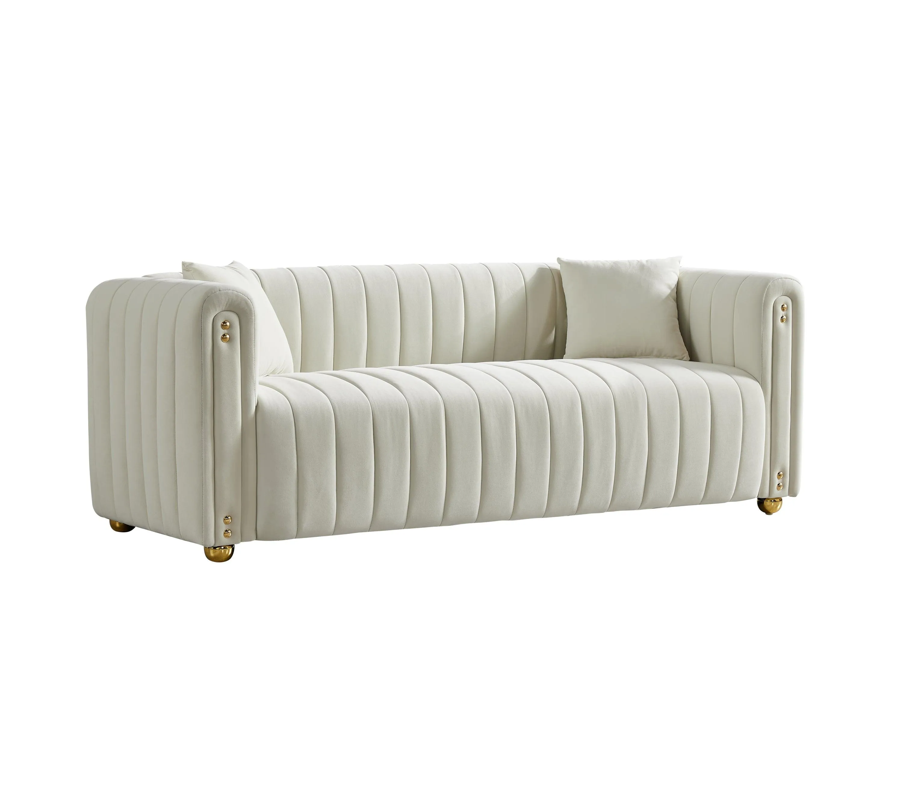 79.92" White Velvet Sofa with Modern Vertical Channel Tufting, Comfortable for Living Room