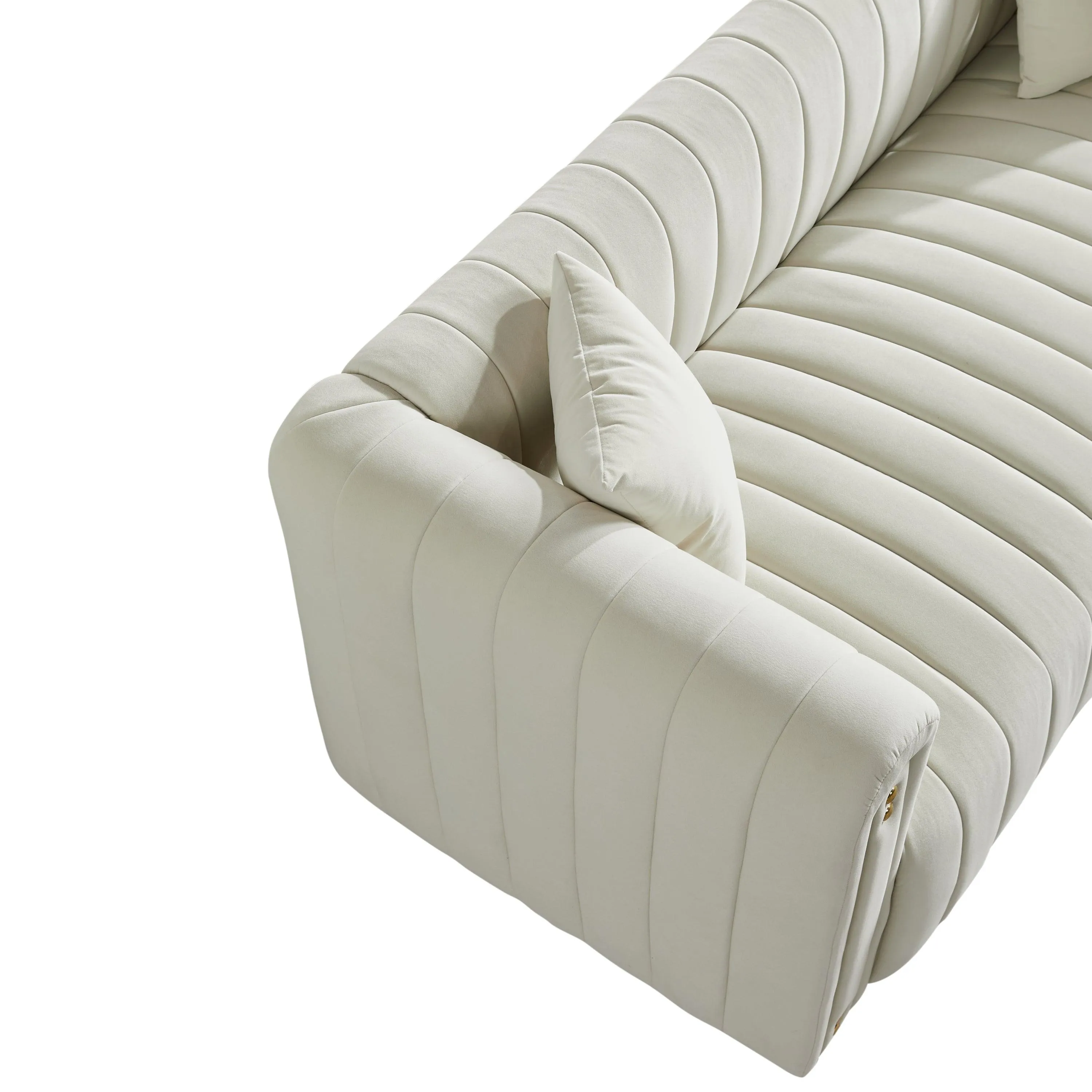 79.92" White Velvet Sofa with Modern Vertical Channel Tufting, Comfortable for Living Room