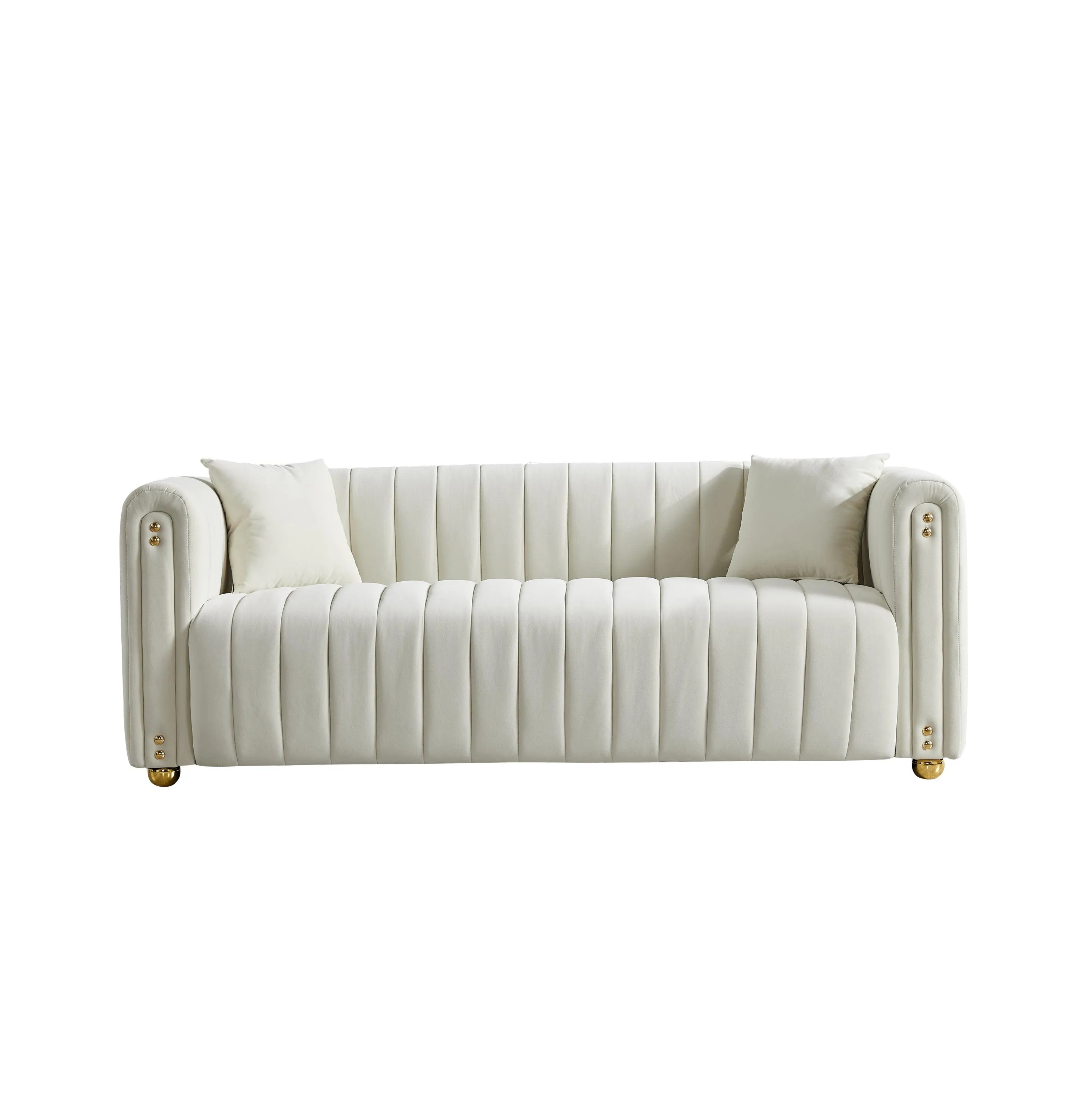 79.92" White Velvet Sofa with Modern Vertical Channel Tufting, Comfortable for Living Room