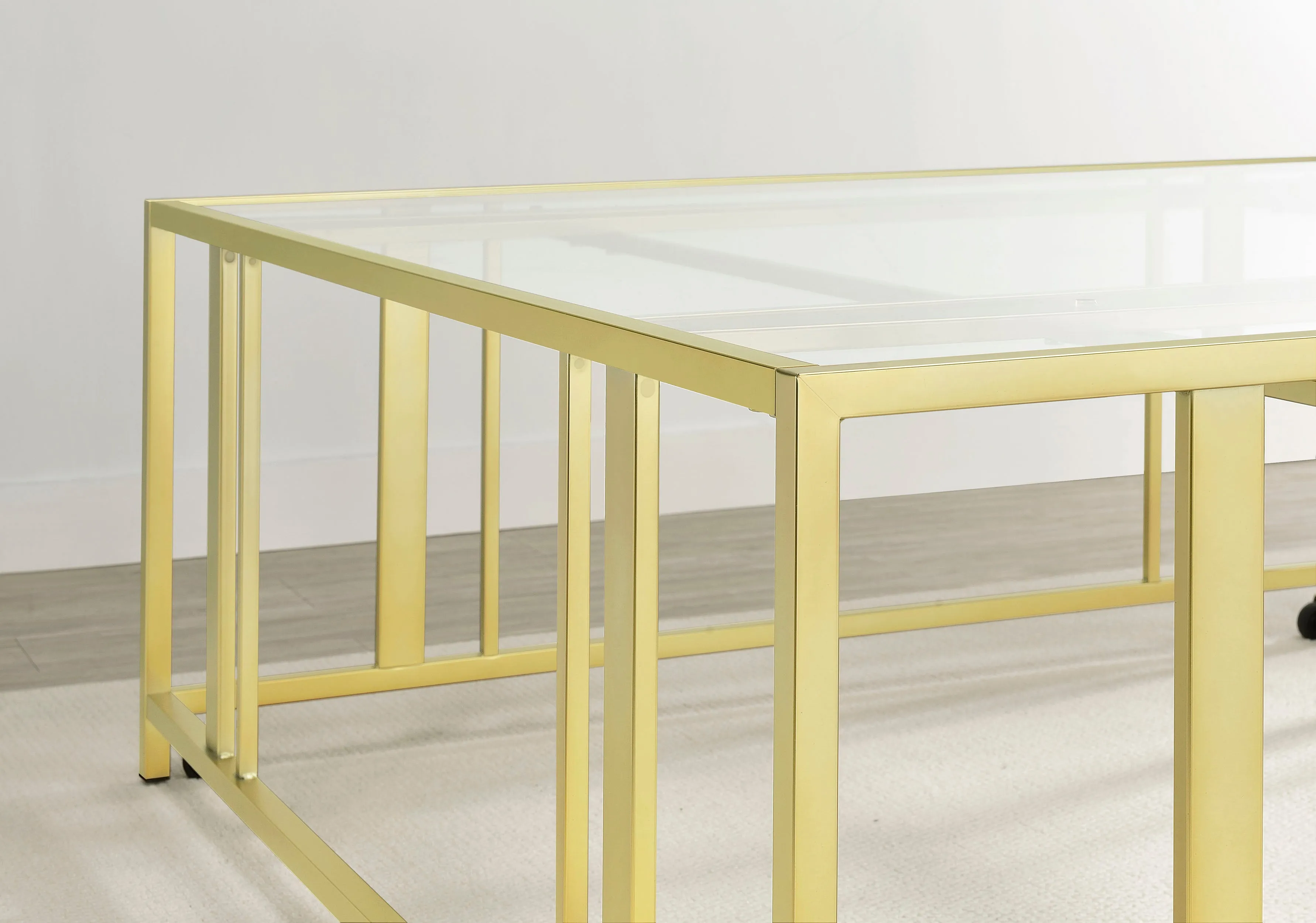 Adri Square Glass Top Coffee Table with Casters Matte Brass