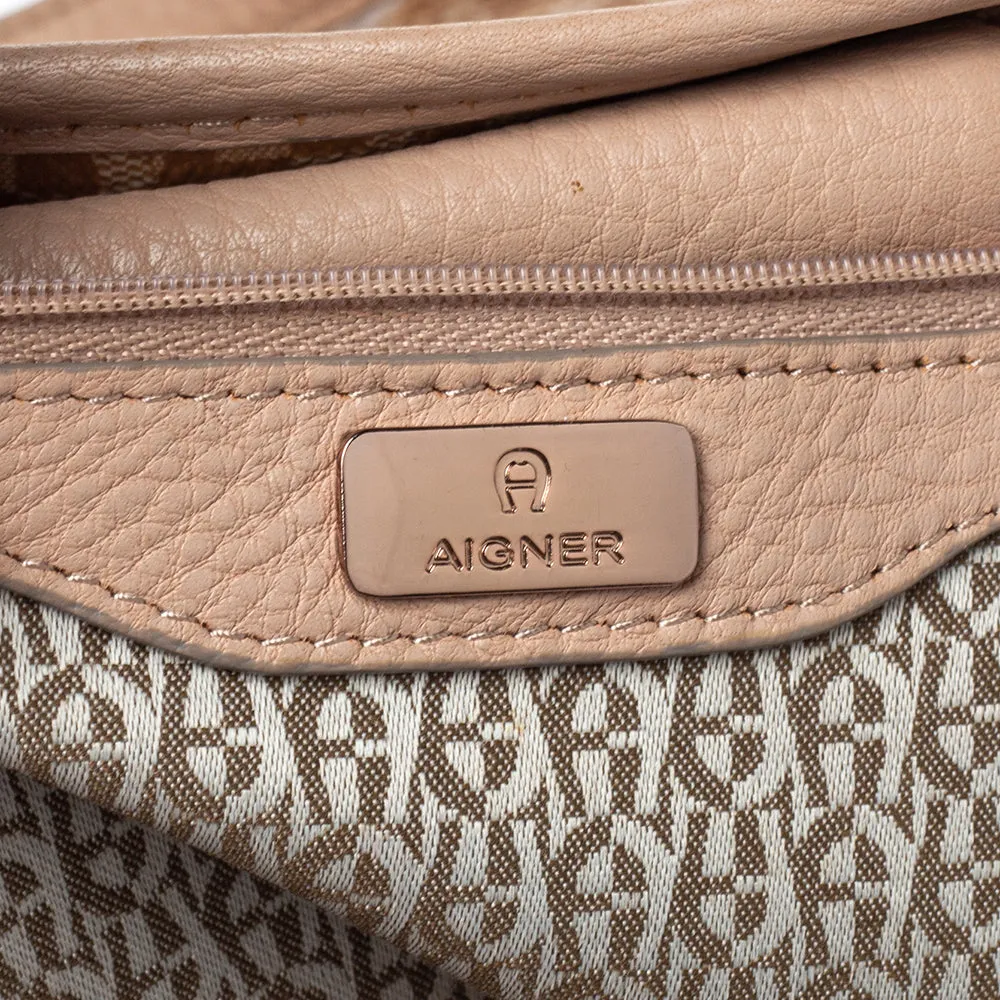 AIGNER Beige/Pink Signature Coated Canvas and Leather Bow Tote