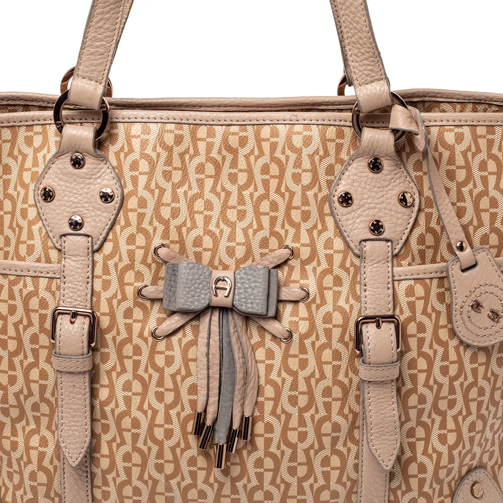 AIGNER Beige/Pink Signature Coated Canvas and Leather Bow Tote