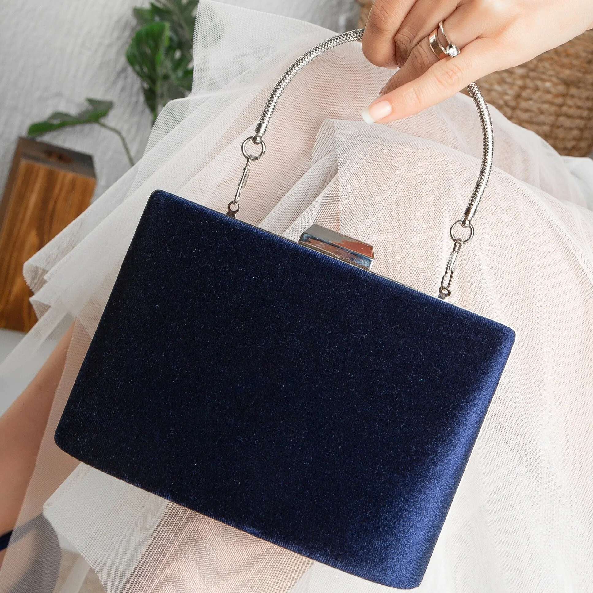 Alba - Blue Velvet Clutch