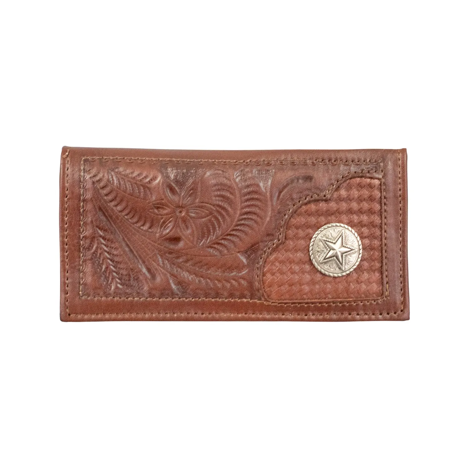 American West Mens Concho Tooled Dark Brown Leather Rodeo Wallet