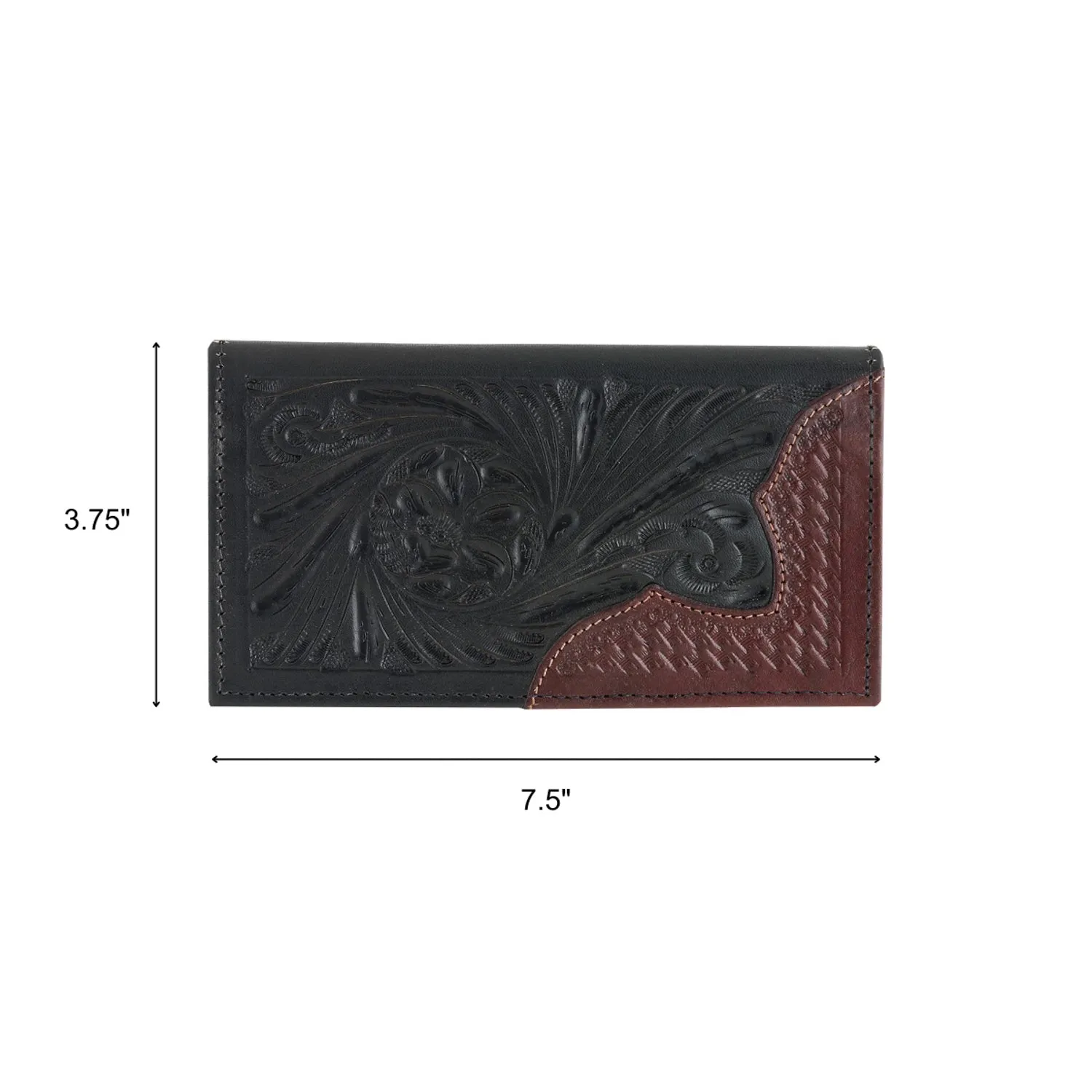 American West Mens Full-Grain Tooled Black Leather Rodeo Wallet