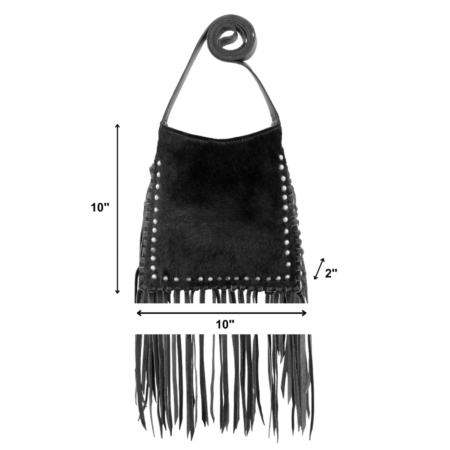 American West Womens Fringed Cowgirl 10in Black Hair-On Leather Crossbody Bag