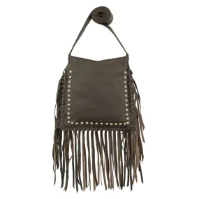 American West Womens Fringed Cowgirl 10in Chocolate Brown Leather Crossbody Bag