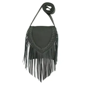 American West Womens Fringed Cowgirl Black Leather Crossbody Bag