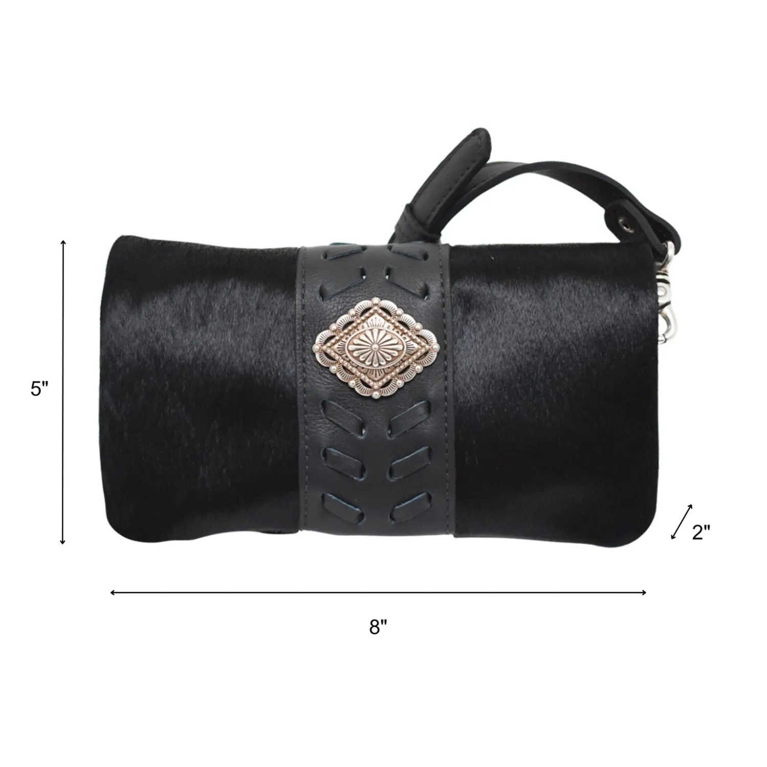 American West Womens Grab and Go Black Hair-On Leather Crossbody Bag