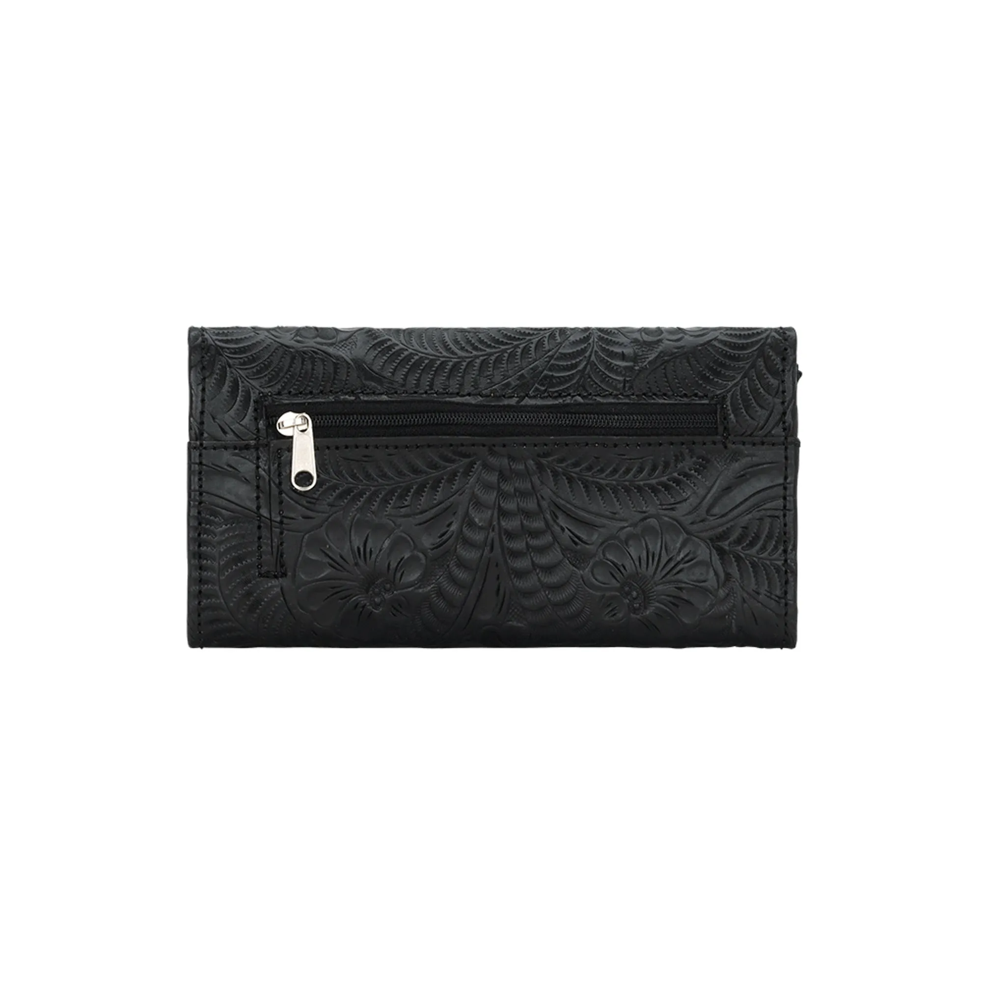 American West Womens Hand-Stained Black Leather Trifold Wallet