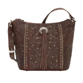 American West Womens Hill Country Dark Brown Leather Handbag Bag