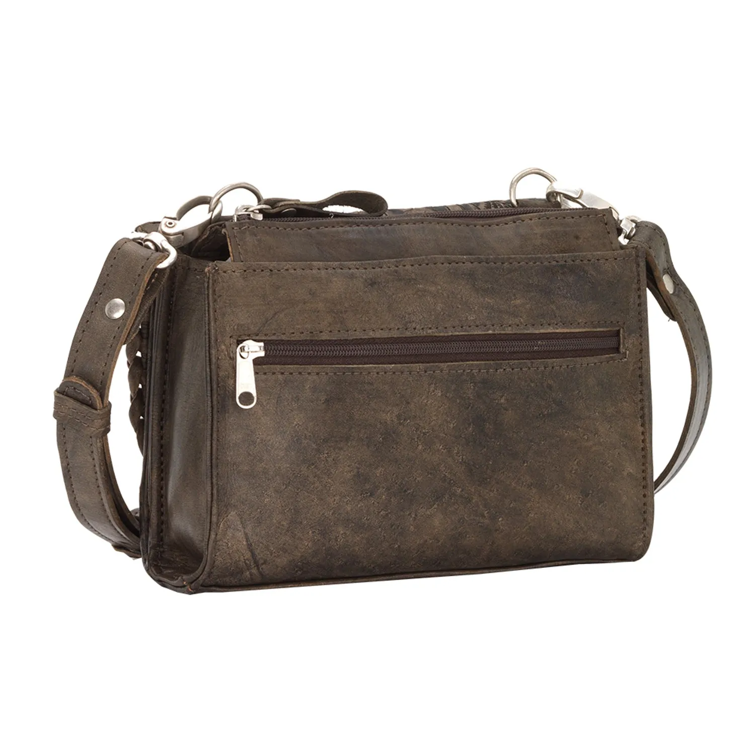 American West Womens Hitchin Post Distressed Charcoal Leather Crossbody Bag