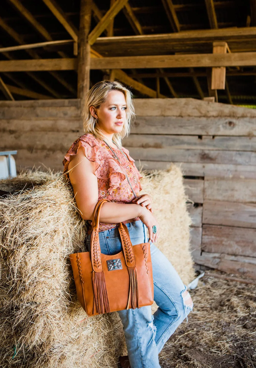 American West Womens Mohave Canyon Natural Tan Leather Tote Bag