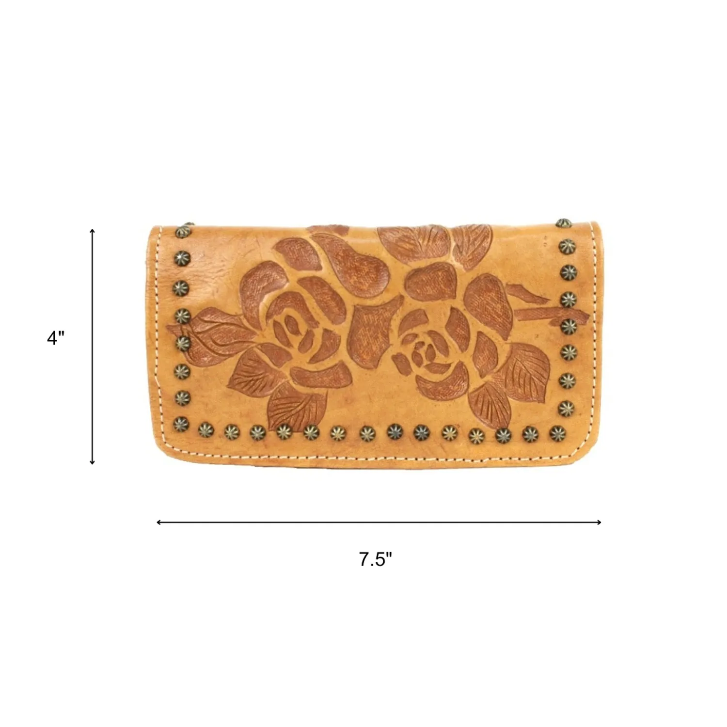 American West Womens Texas Rose Natural Tan Leather Trifold Wallet