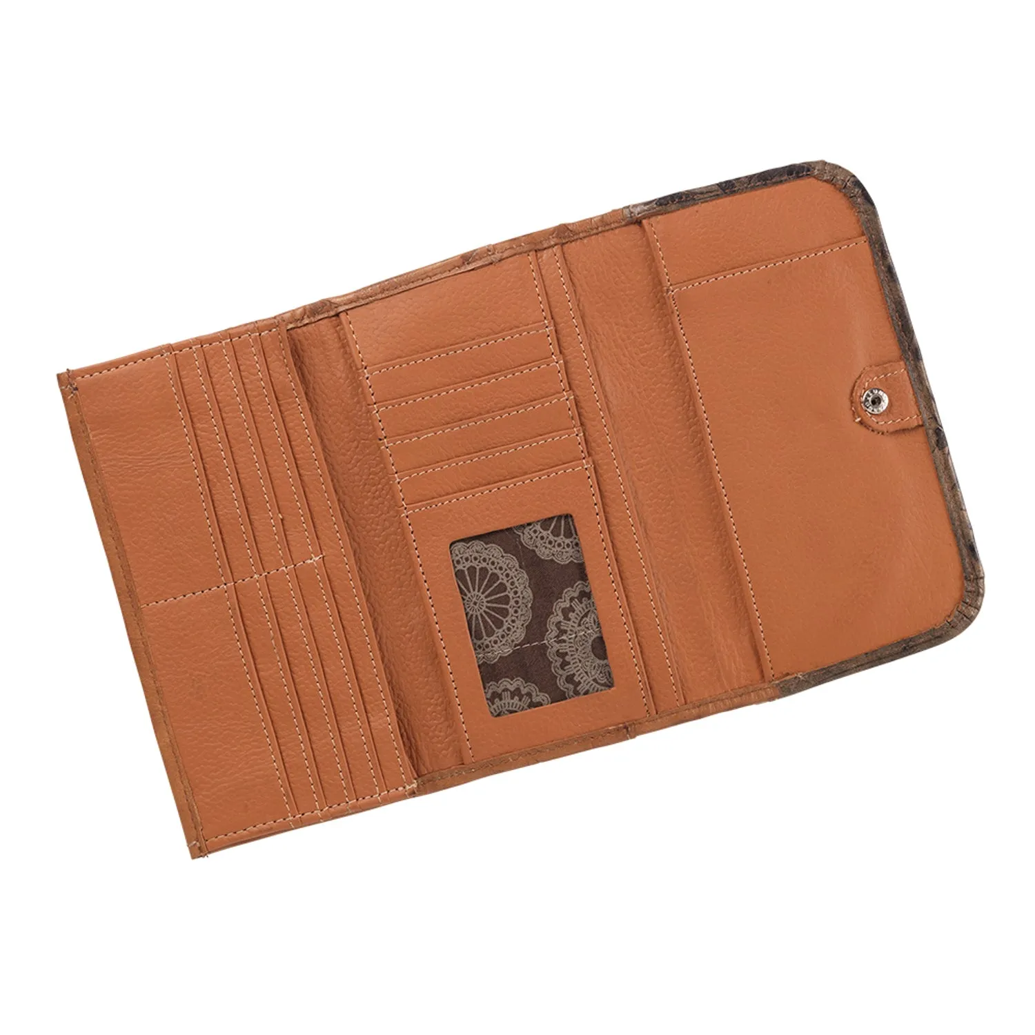 American West Womens Texas Rose Natural Tan Leather Trifold Wallet