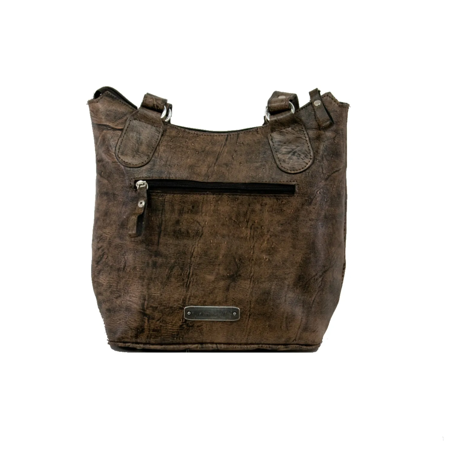 American West Womens Tribal Weave Distressed Charcoal Brown Leather Handbag Bag