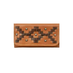 American West Womens Tribal Weave Golden Tan Leather Trifold Wallet