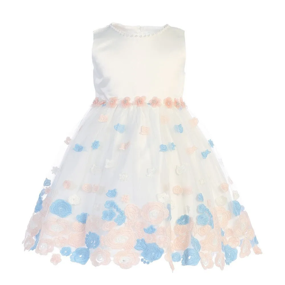 Baby Girls Ivory Blue Satin Tulle Flower Girl Dress 3-24M