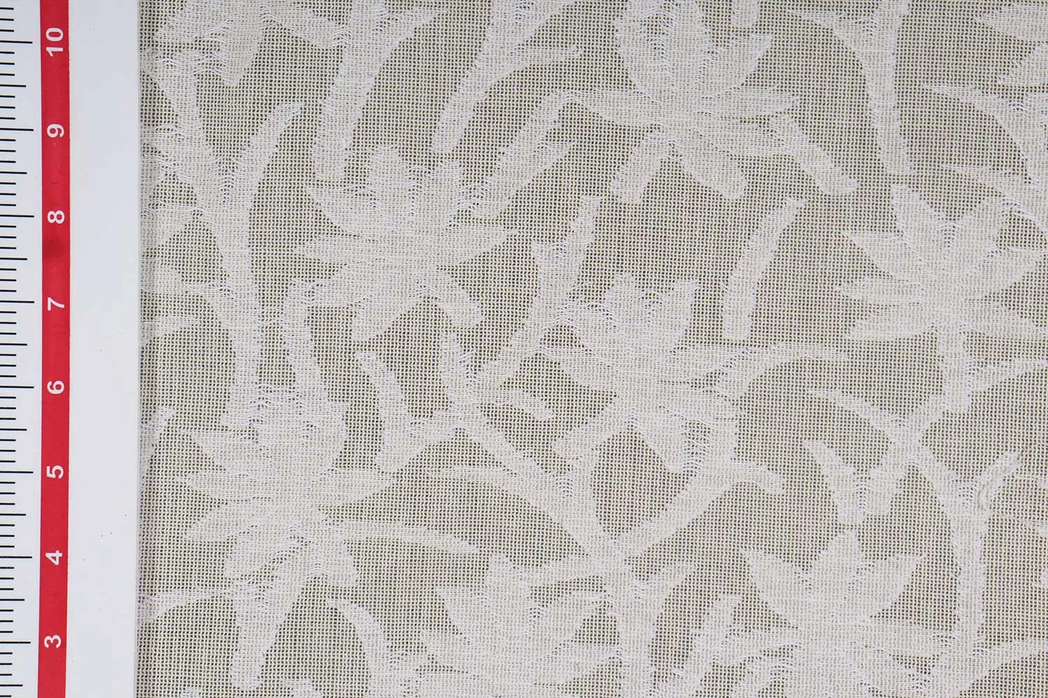 Beige & White Floral Cotton Cutwork Jacquard Fabric