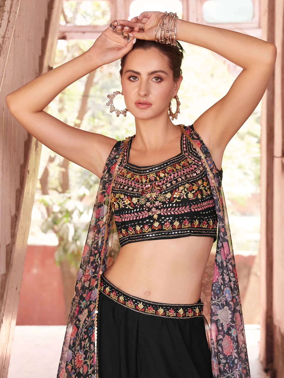 Black Designer Crop Top Style Sharara Suit