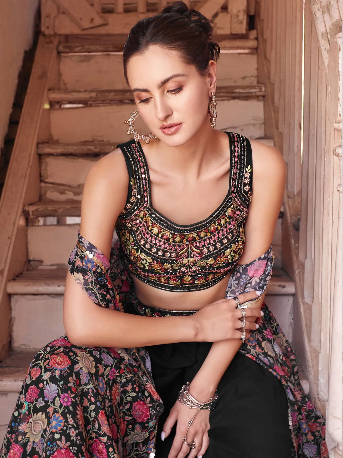 Black Designer Crop Top Style Sharara Suit