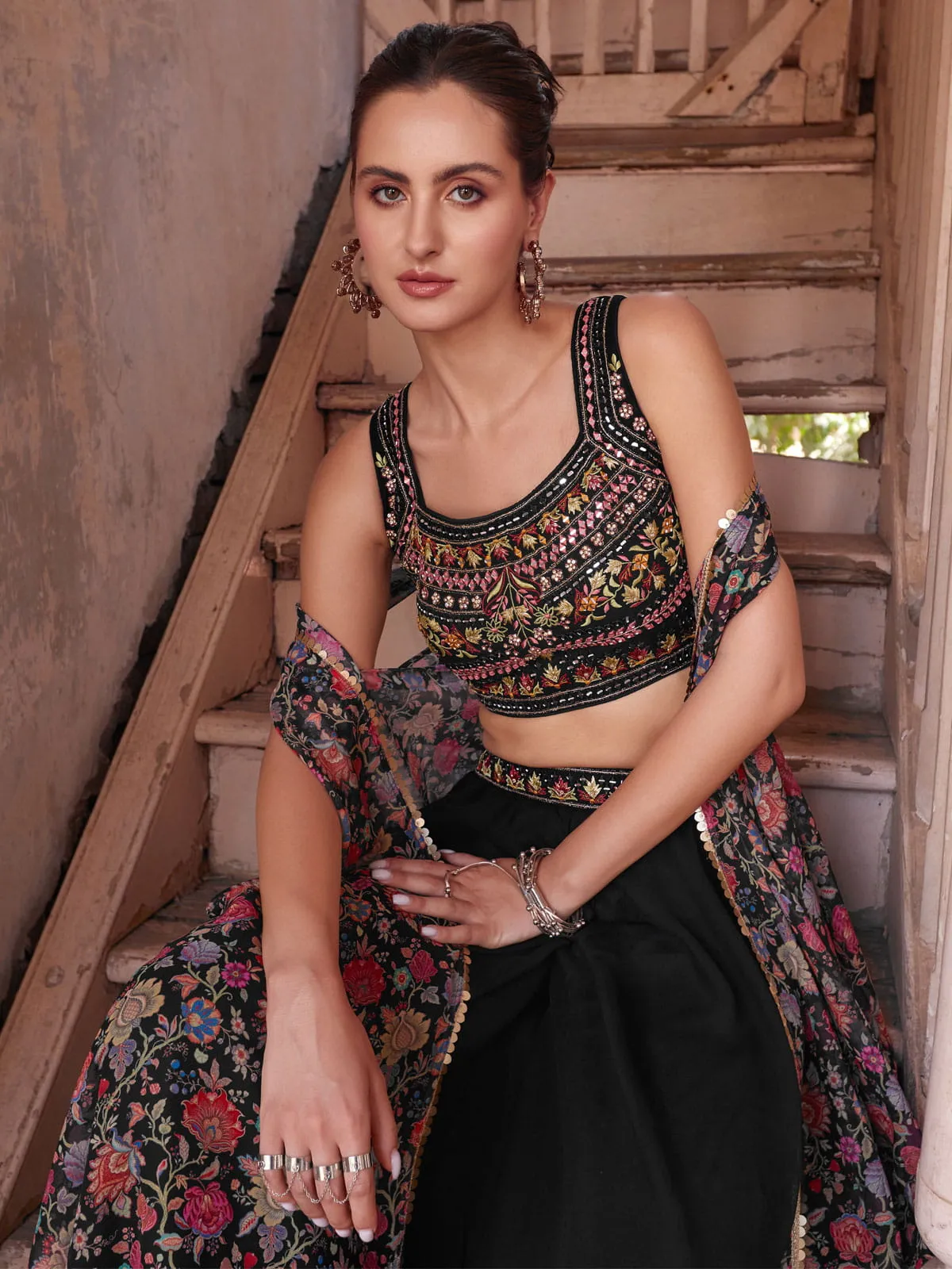 Black Designer Crop Top Style Sharara Suit