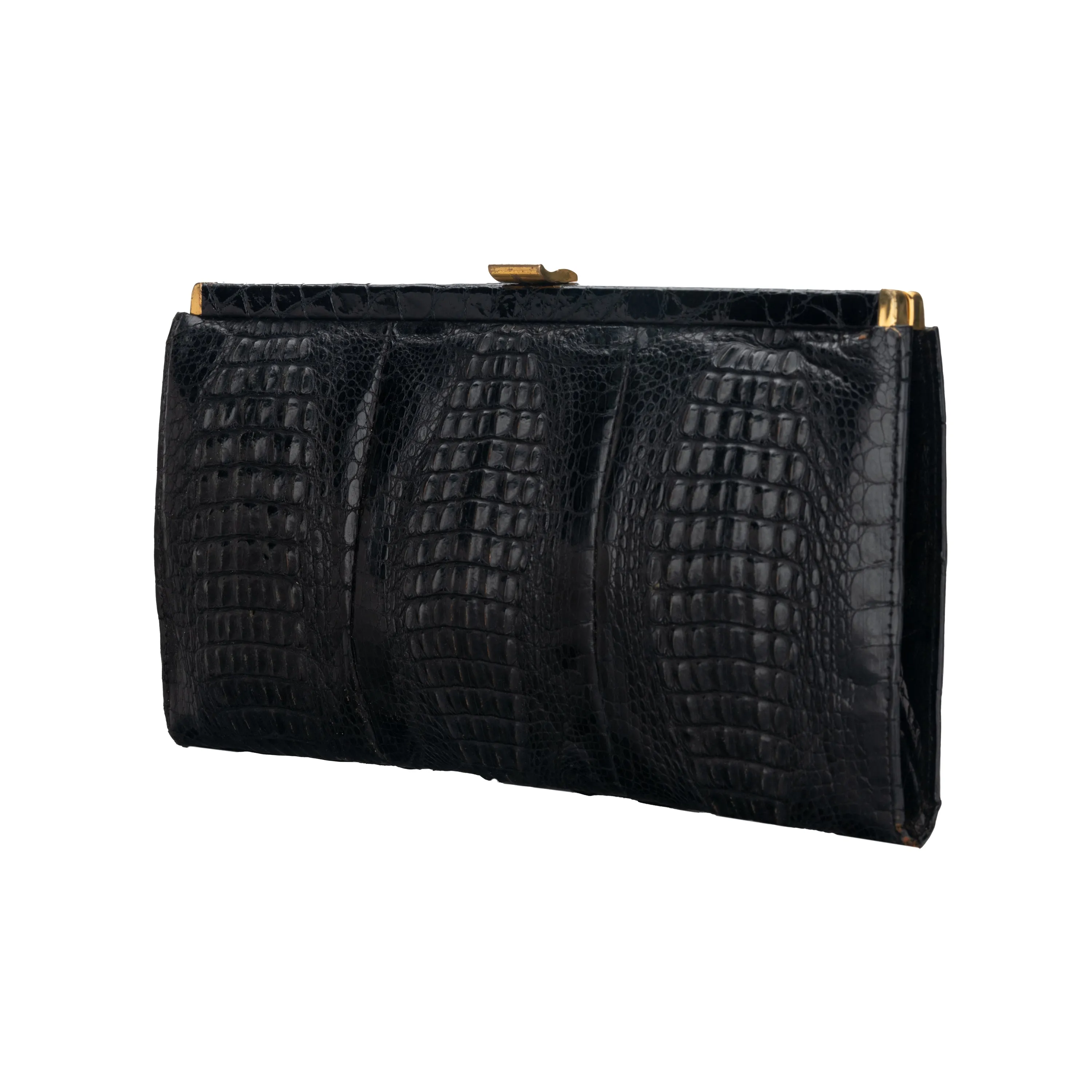 Black Exotic Leather Clutch - '70s