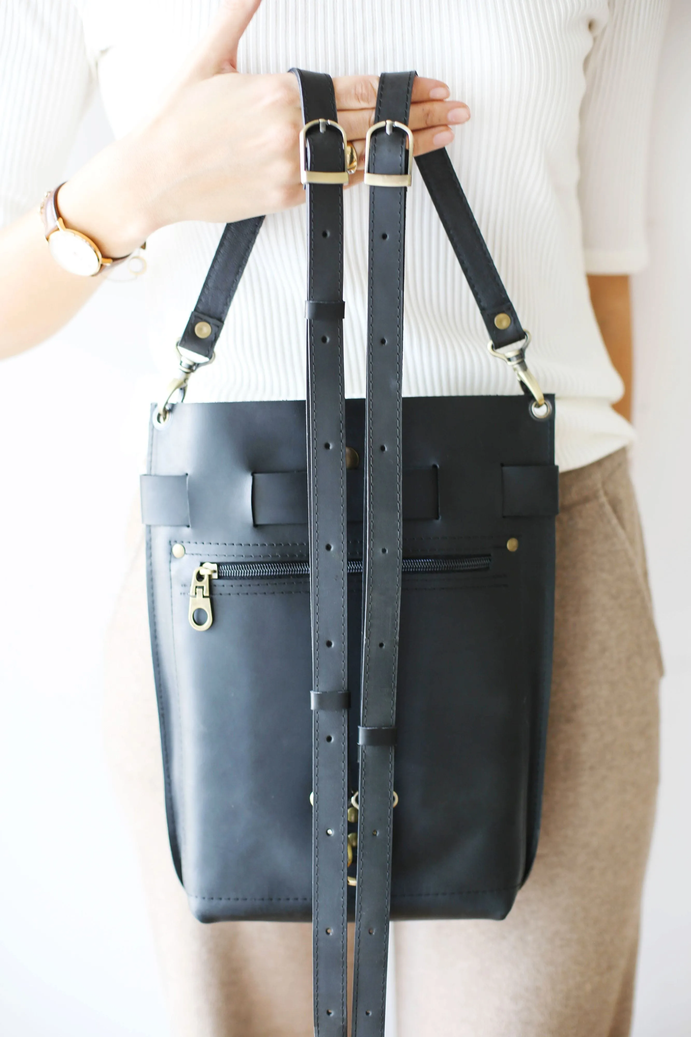 Black Leather Bag - "Ring Belt Edition"