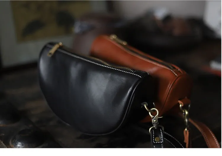 Black LEATHER Saddle Side Bags WOMEN Contrast SHOULDER BAGs Small Crossbody Purse FOR WOMEN