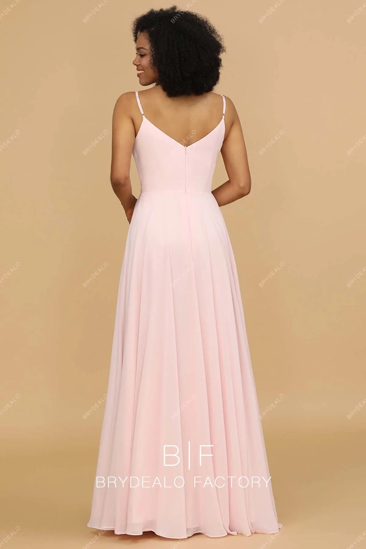 Blush Chiffon A-line Floor Length Bridesmaid Dress