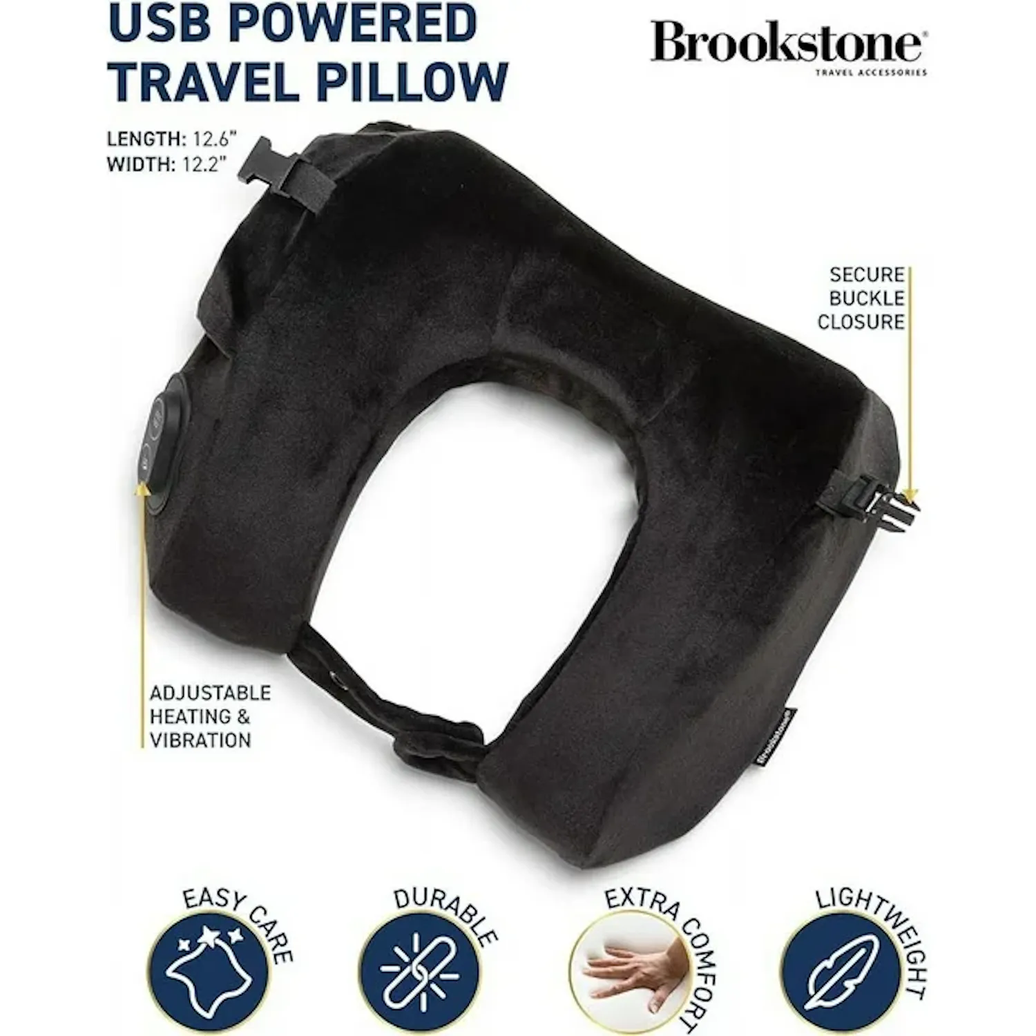 Brookstone USB Powered Vibration   Heating Travel Ergonomic Memory Foam Neck Pillow