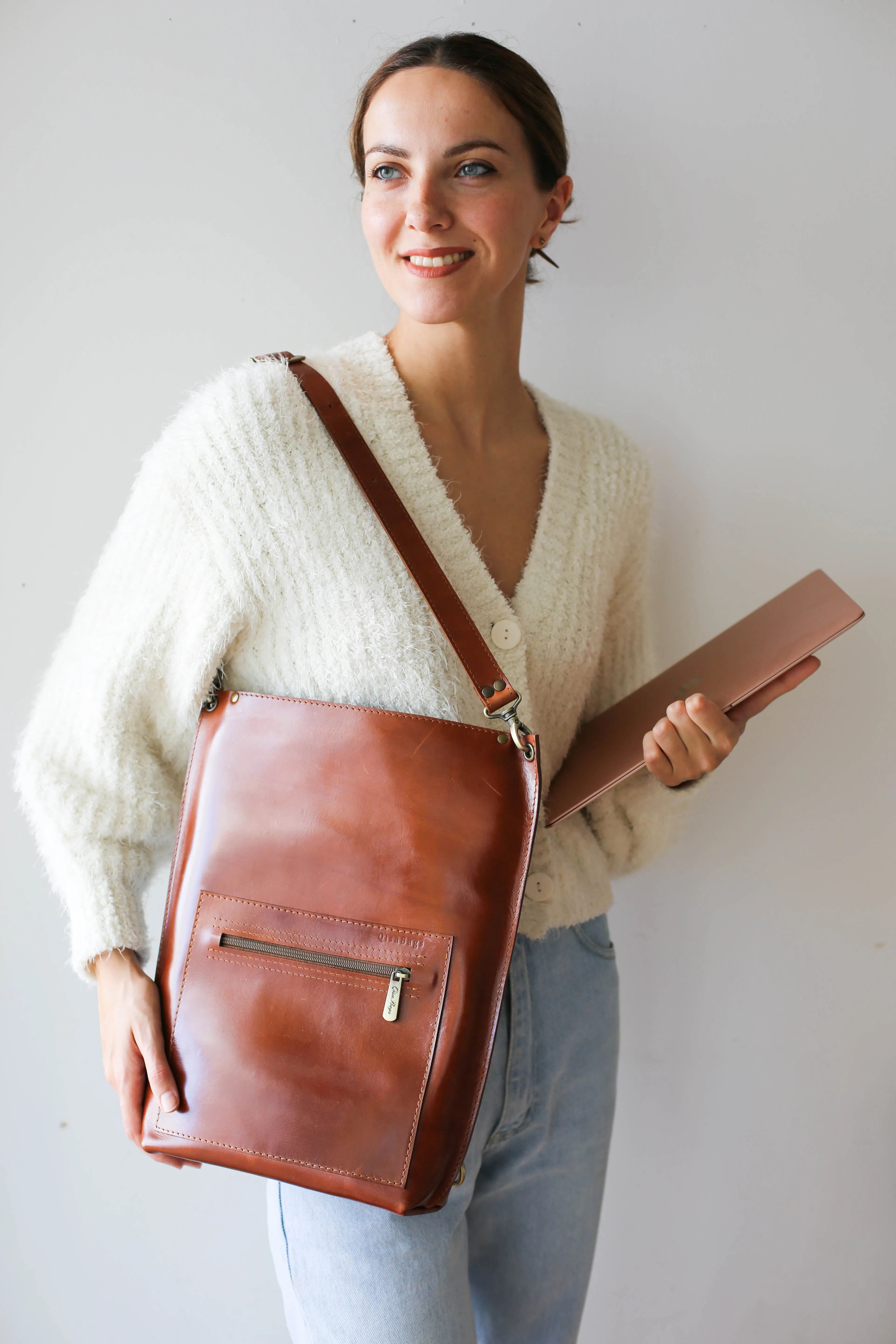 Brown Leather Zipper Backpack