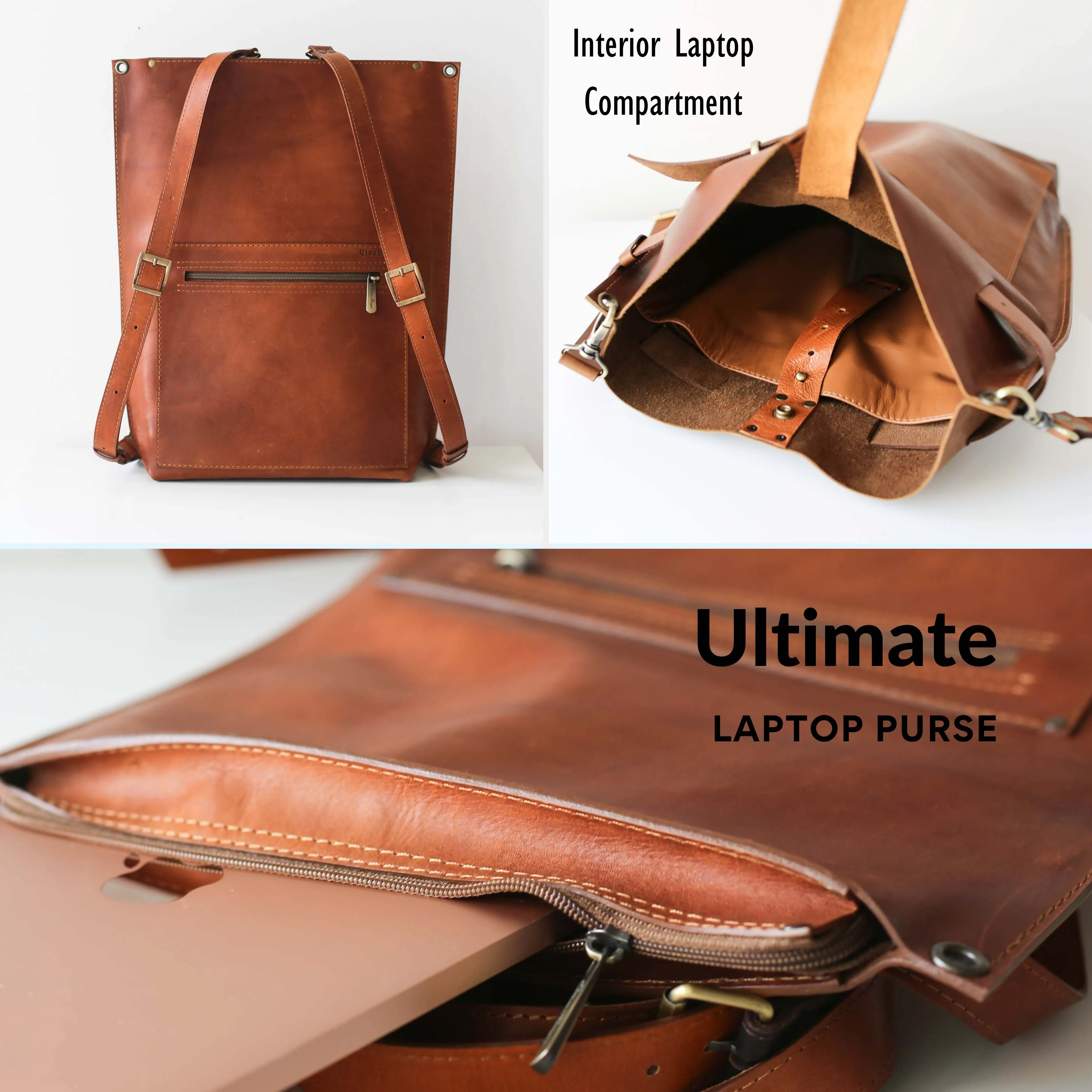 Brown Leather Zipper Backpack