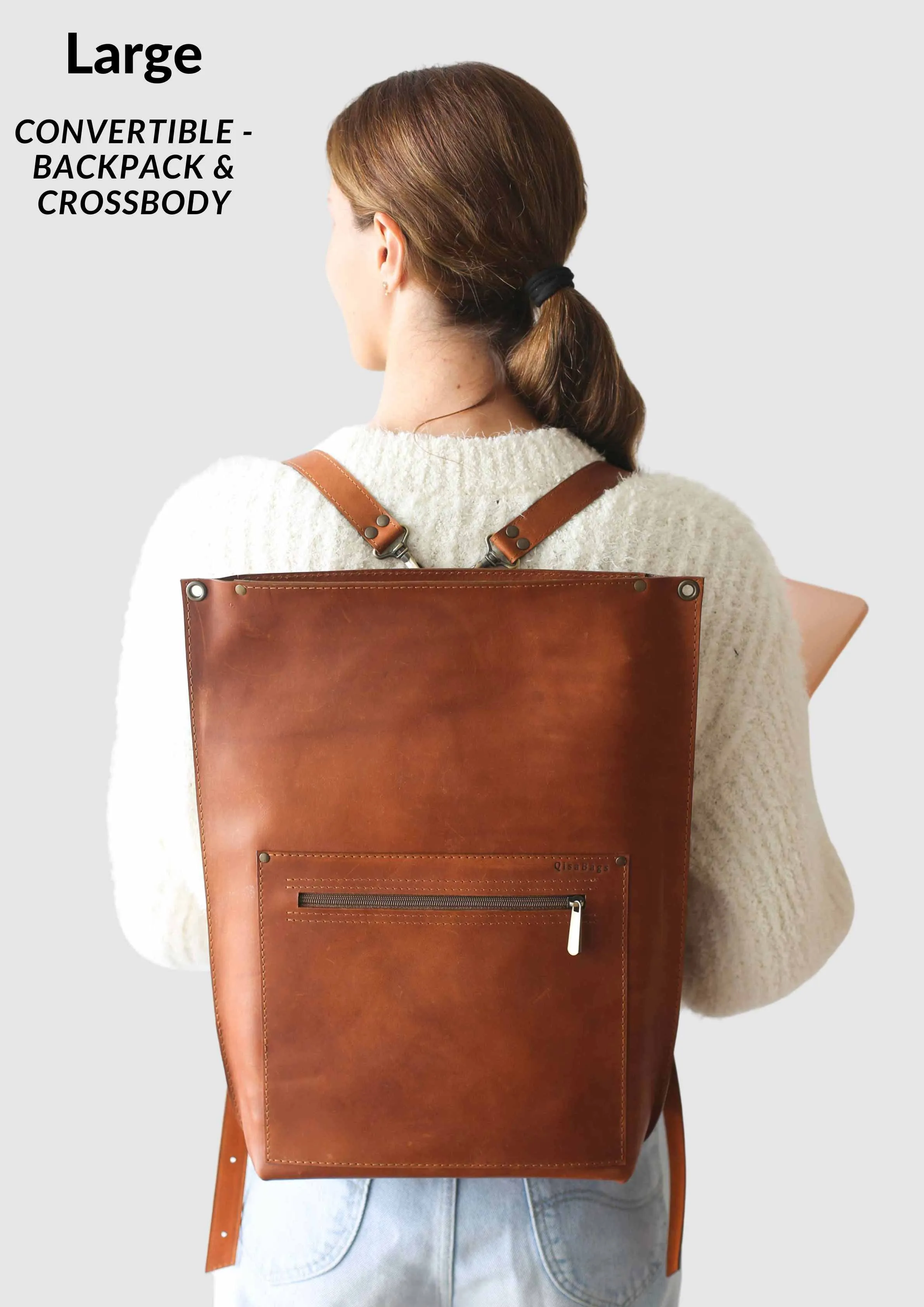 Brown Leather Zipper Backpack