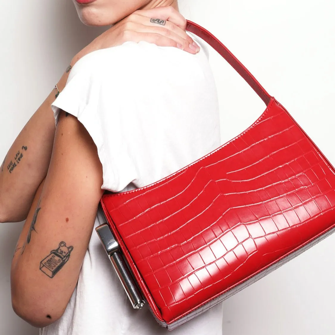 Burn Shoulder Bag in Red Croc