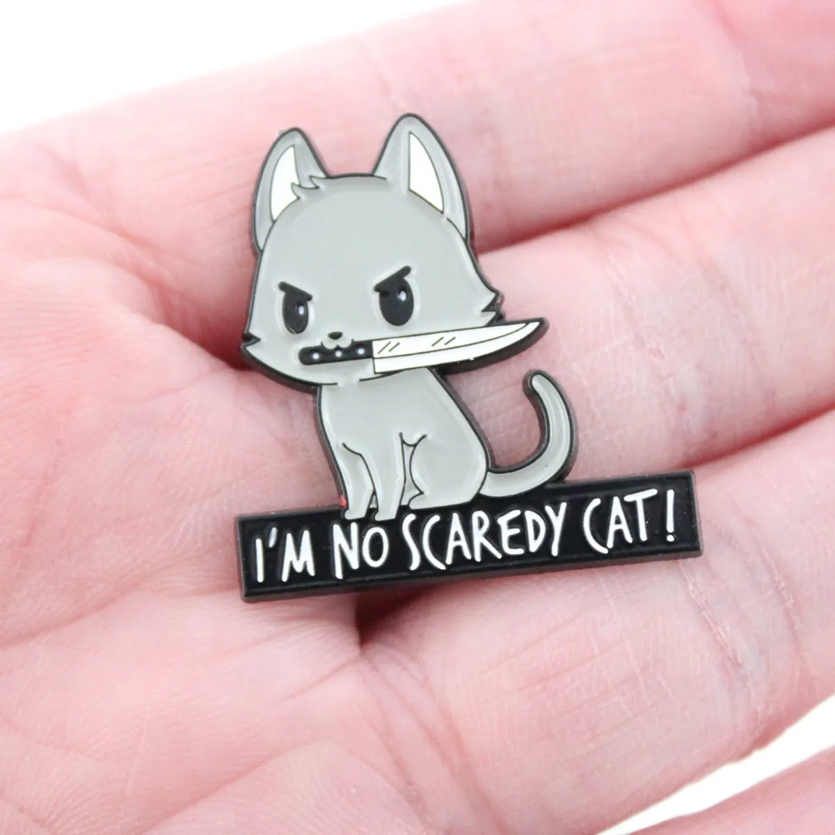 Cat Knife Pin - I'm No Scaredy Cat Enamel Pin