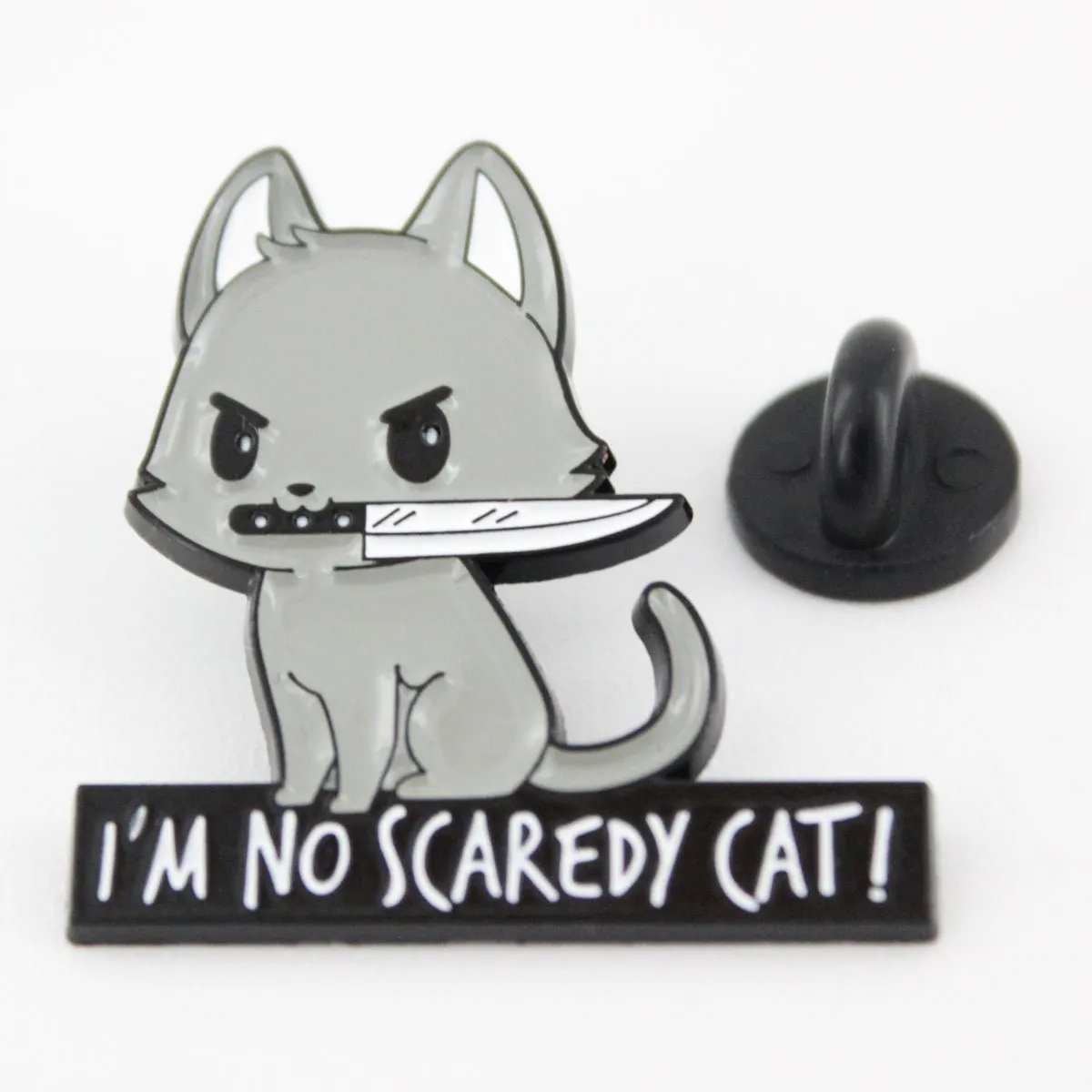 Cat Knife Pin - I'm No Scaredy Cat Enamel Pin