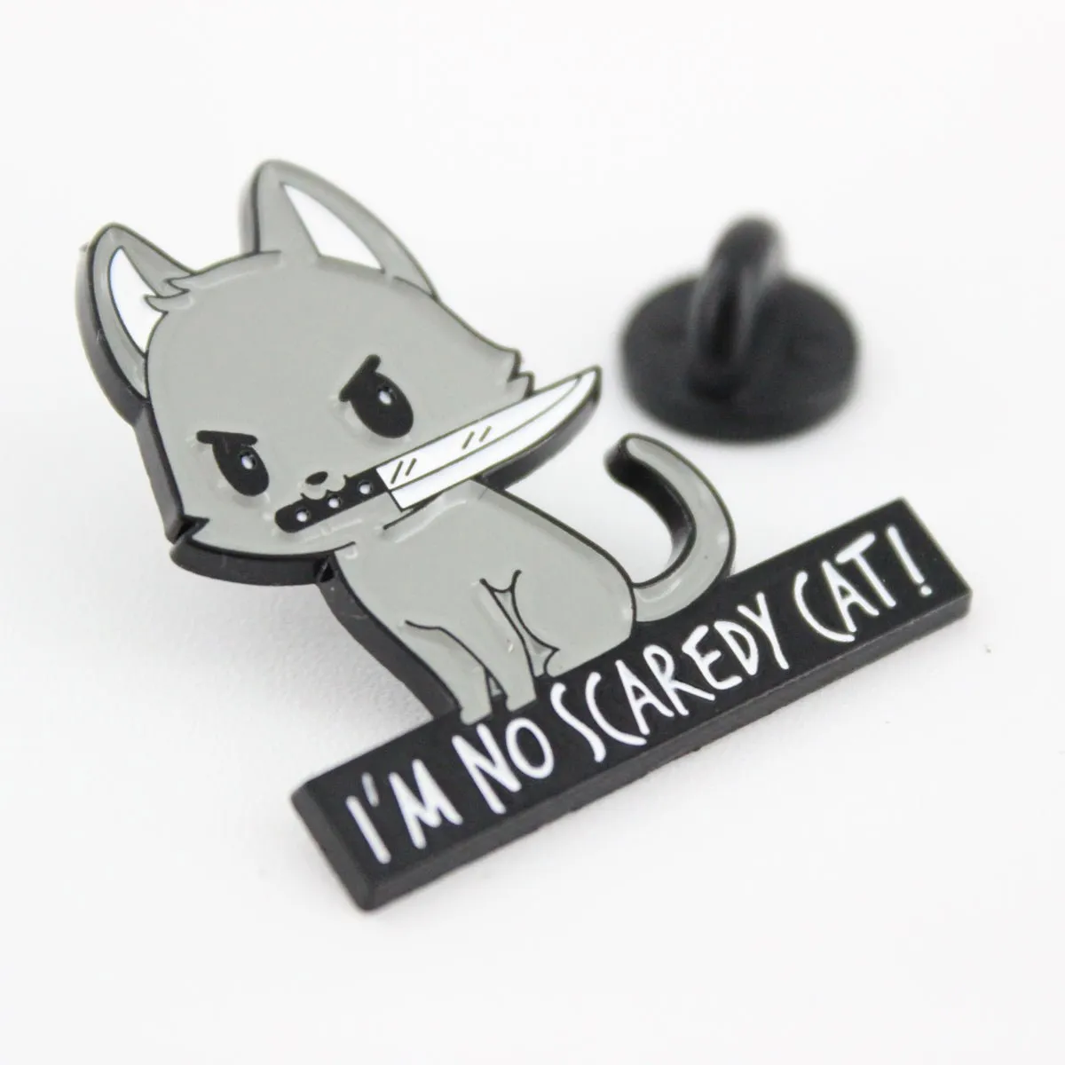 Cat Knife Pin - I'm No Scaredy Cat Enamel Pin