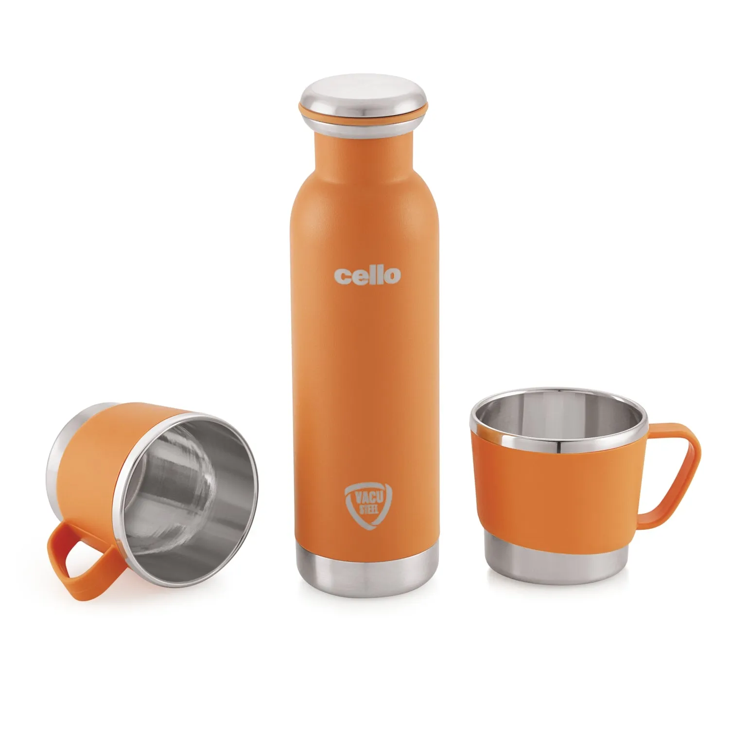 Cheer-Up Vacusteel Flask with Mugs Gift Set, 3 Pieces