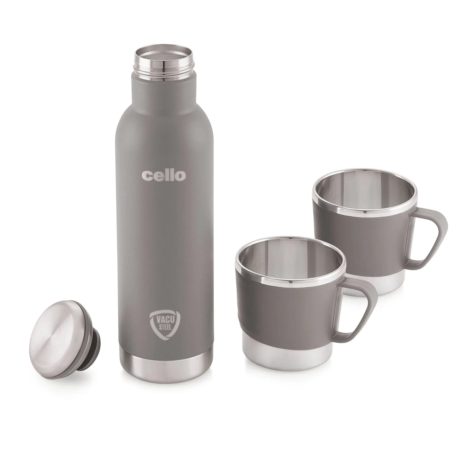 Cheer-Up Vacusteel Flask with Mugs Gift Set, 3 Pieces