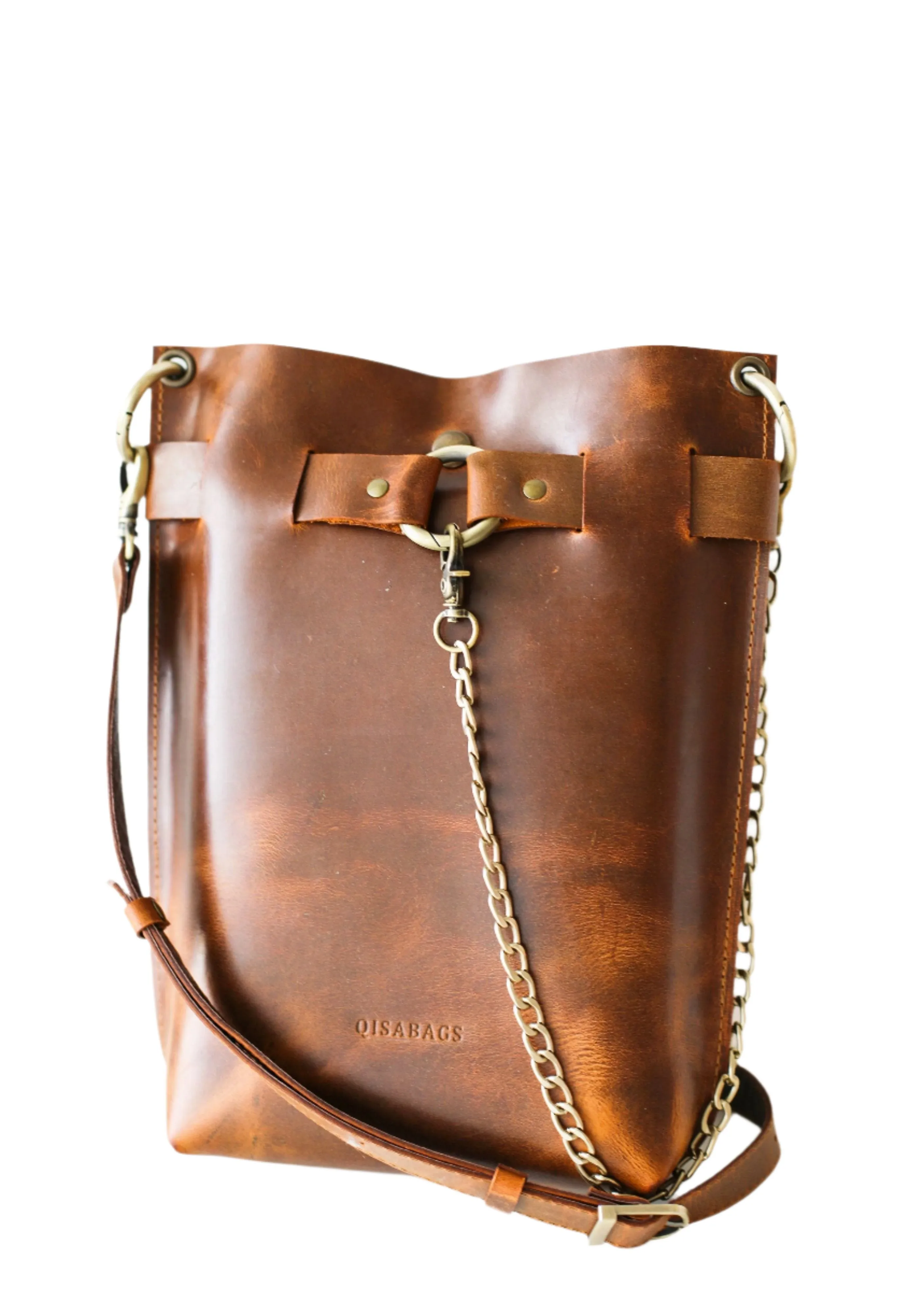 Coffee Brown Leather Bag - "Ring Belt Edition"