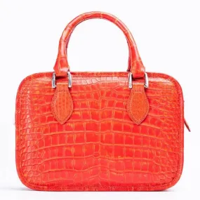 Crocodile Leather  Small Top Handle  Tote Bag Orange